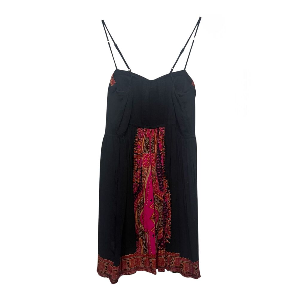 Band of Gypsies Black Festival Dress Medium Tribal Print Padded Bust Pockets - Picture 2 of 5